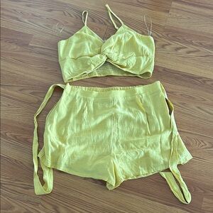 Fashion Nova Lemon Yellow Wrap Top and Shorts Set